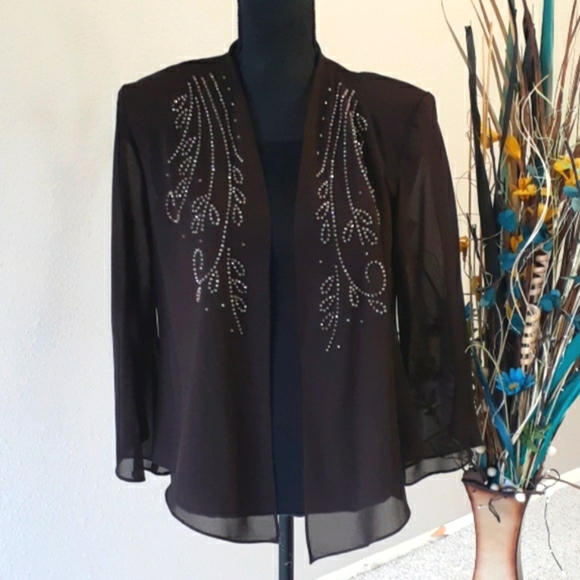R & M RICHARDS BEADED OPEN FRONT CHIFFON DUSTER - Picture 8 of 8
